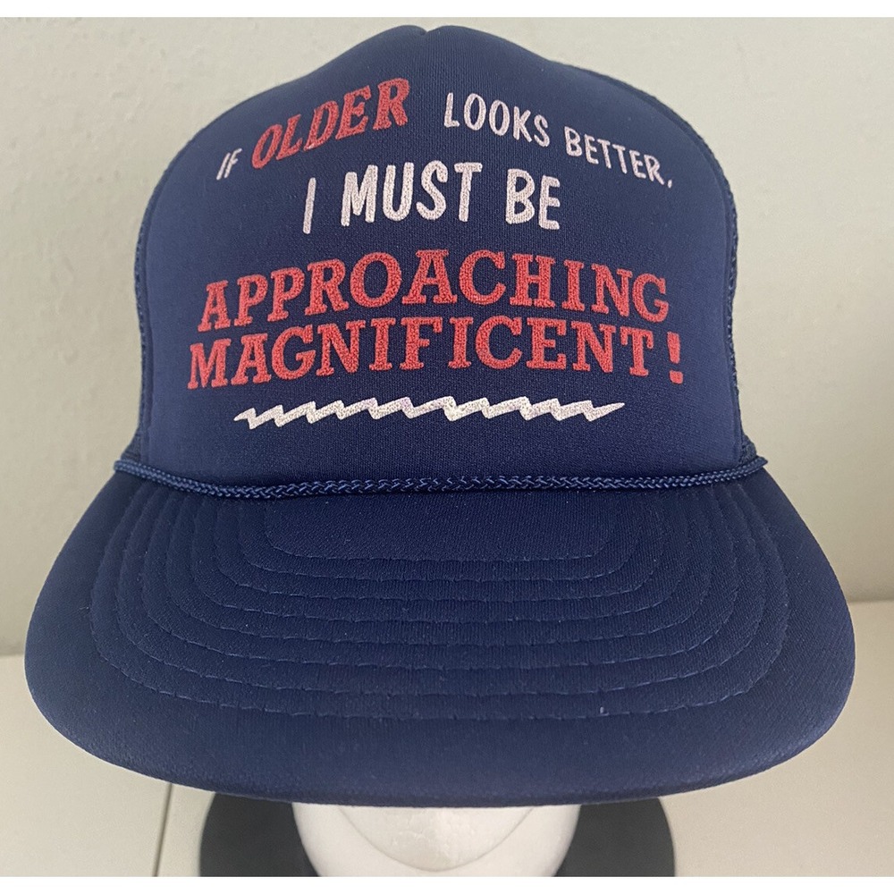 Vintage Mohrs Navy Blue Funny Novelty Snapback Mesh Trucker Foam Hat Mens Z06